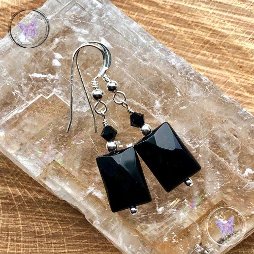 Black Onyx Facet Rectangle Earrings